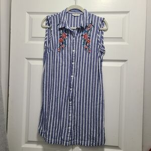 beachlunchlounge Blue and White‎ Striped Dress Sz M Linen Blend